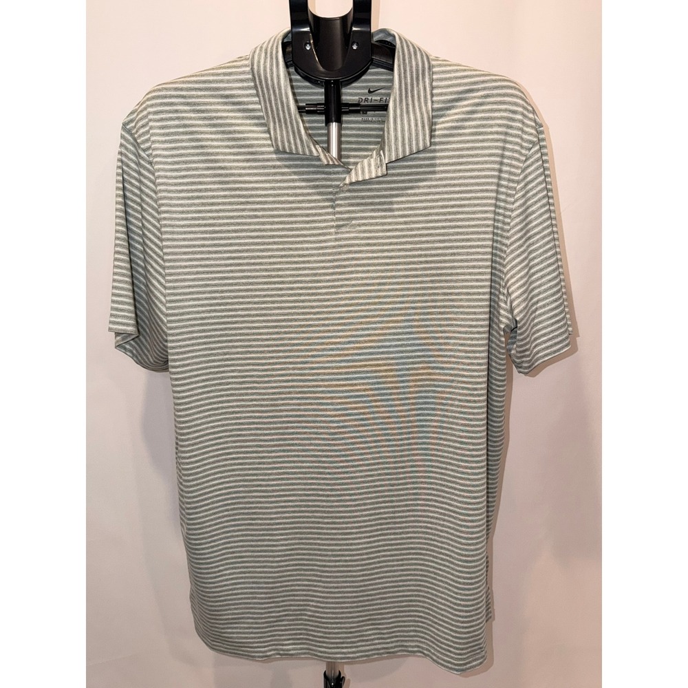 Nike Golf Polo Grey White Striped Tiger Woods Collection Mens Large